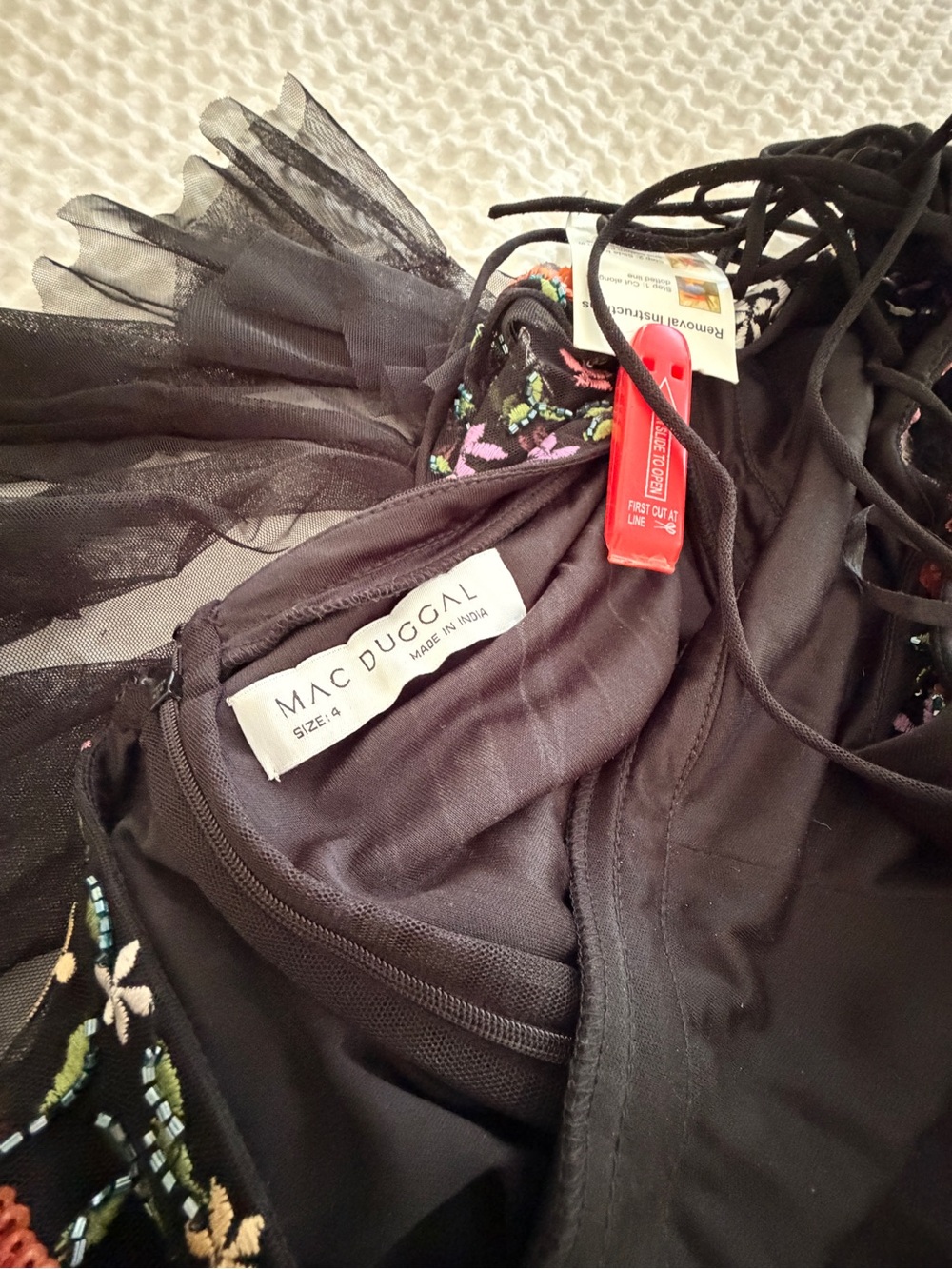 Mac Duggal black dress with multicolor floral embroidery - Picture 3 of 6
